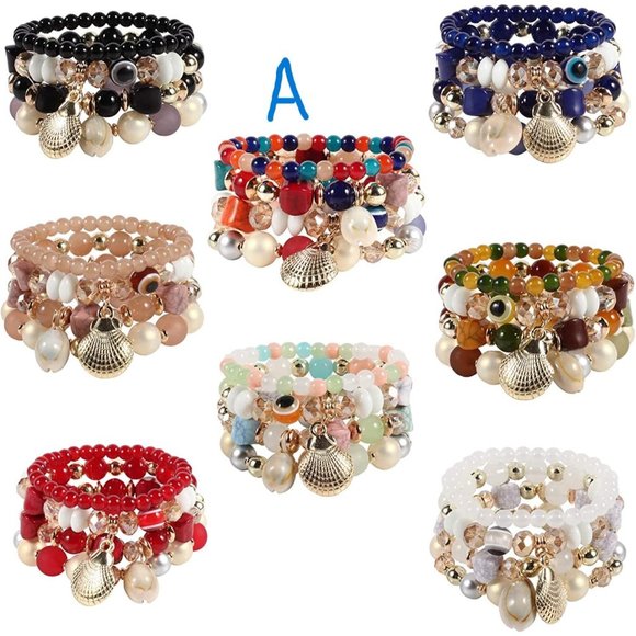 Groups of 8  Bohemian Bracelets for Women Stretch Multilayer Colorful Be… - Picture 1 of 10